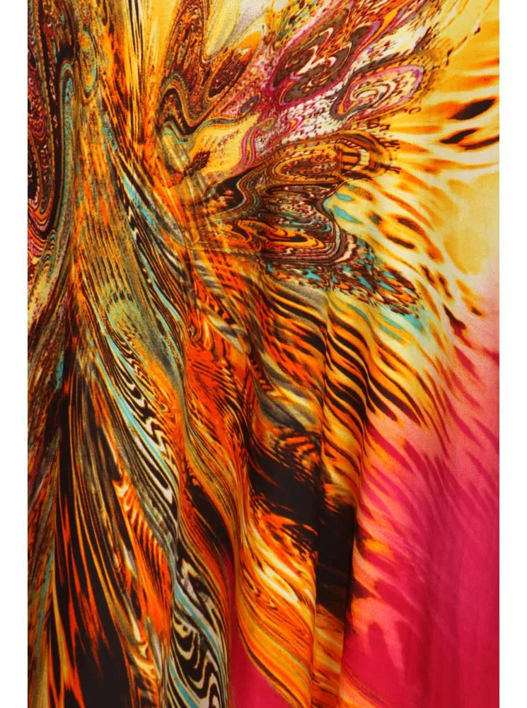 Plus Size Luring Peacock Print Hanky Hem Pink Dress