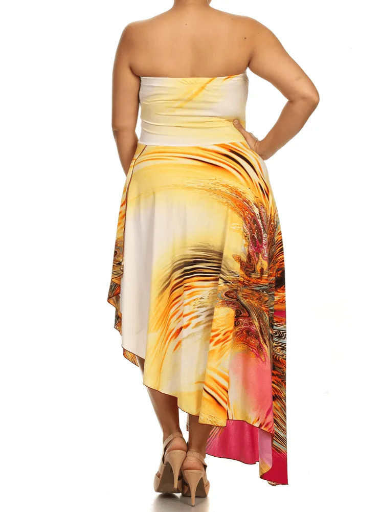 Plus Size Luring Peacock Print Hanky Hem Pink Dress