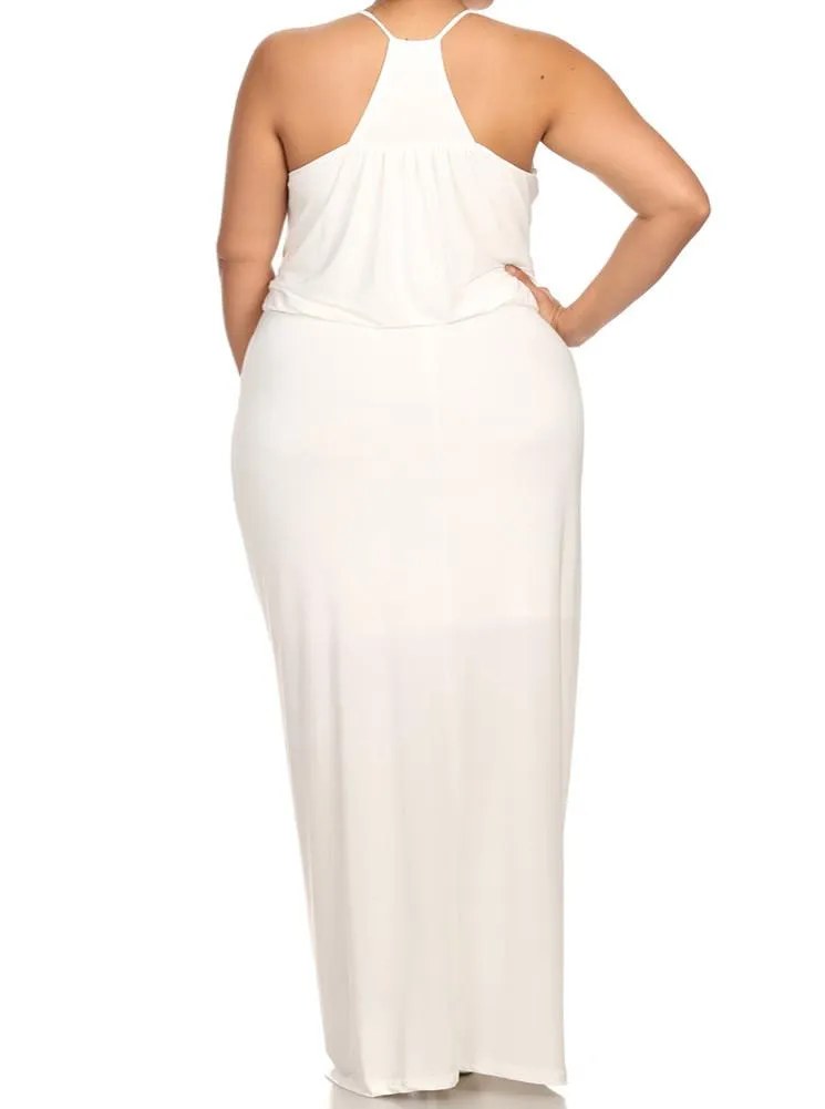 Plus Size Memorable Drapey knot Front White Dress