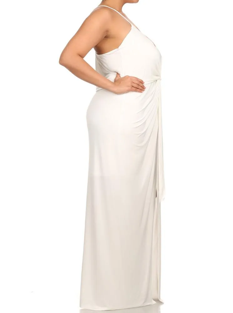 Plus Size Memorable Drapey knot Front White Dress