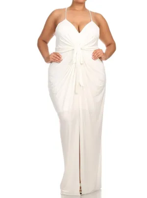 Plus Size Memorable Drapey knot Front White Dress