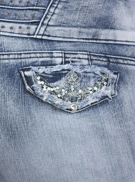 Plus Size Rhinestone Capri Denim Jeans