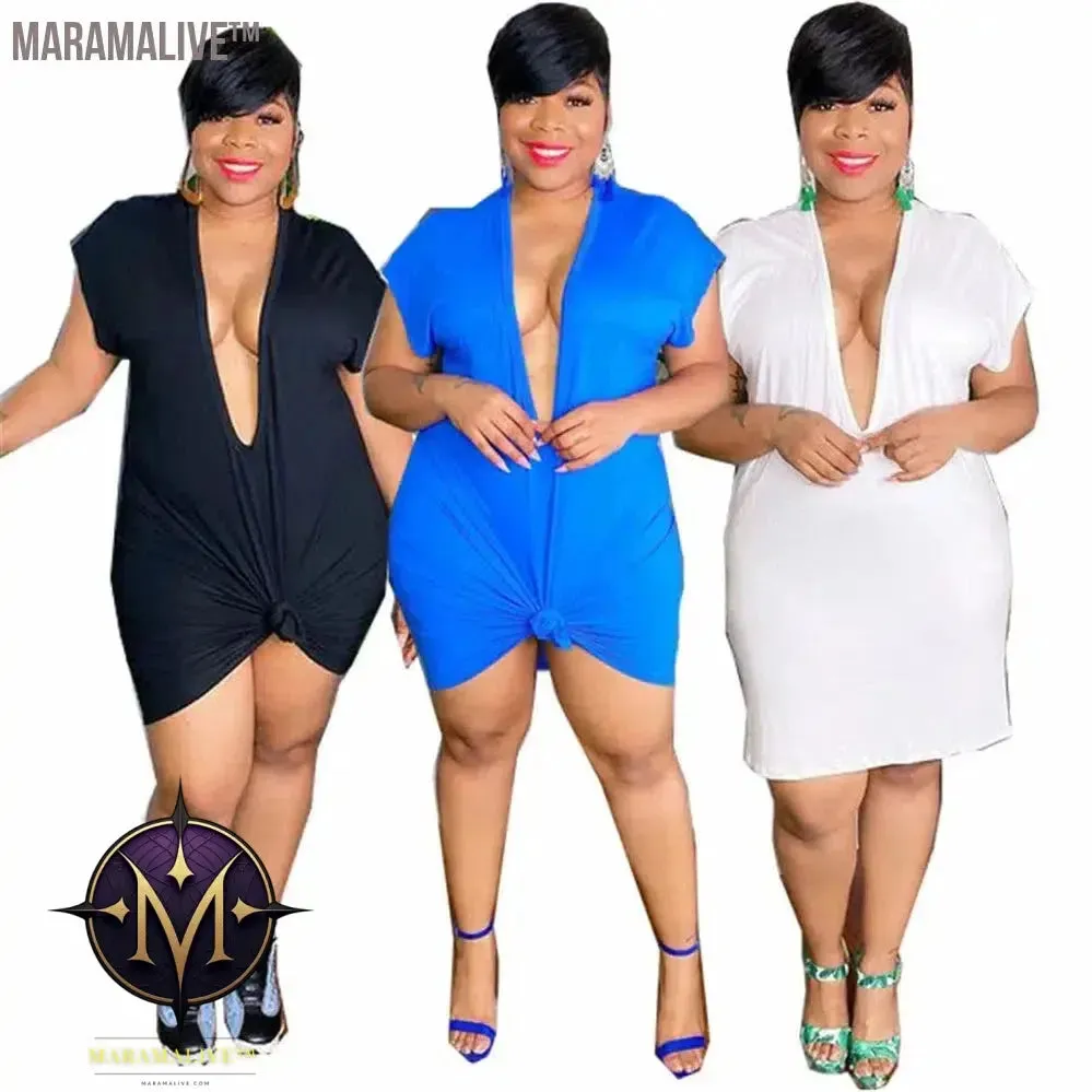 Plus Size Sexy Dresses for Women 4xl 5xl Deep V Neck Sweat Mini Dress Club Outfits Summer Clothes