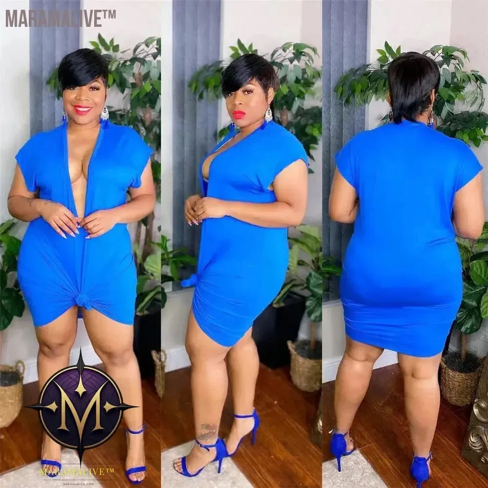 Plus Size Sexy Dresses for Women 4xl 5xl Deep V Neck Sweat Mini Dress Club Outfits Summer Clothes