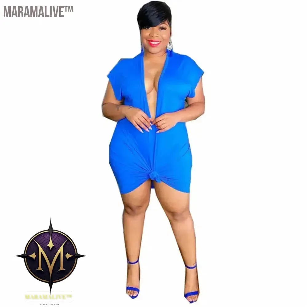 Plus Size Sexy Dresses for Women 4xl 5xl Deep V Neck Sweat Mini Dress Club Outfits Summer Clothes