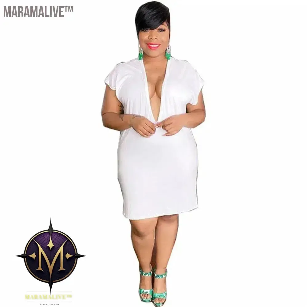 Plus Size Sexy Dresses for Women 4xl 5xl Deep V Neck Sweat Mini Dress Club Outfits Summer Clothes