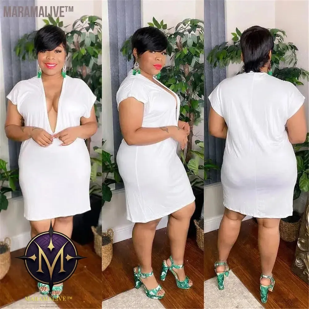 Plus Size Sexy Dresses for Women 4xl 5xl Deep V Neck Sweat Mini Dress Club Outfits Summer Clothes