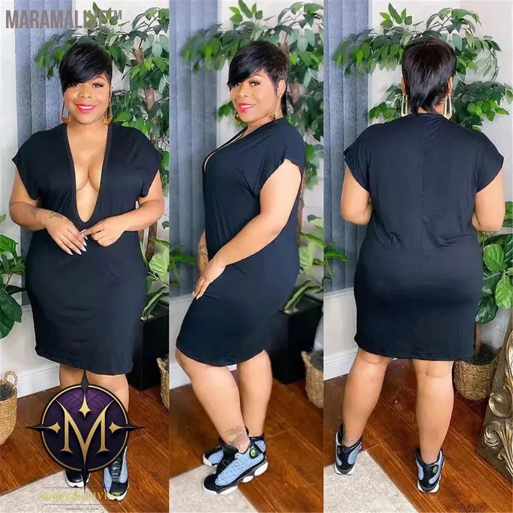 Plus Size Sexy Dresses for Women 4xl 5xl Deep V Neck Sweat Mini Dress Club Outfits Summer Clothes
