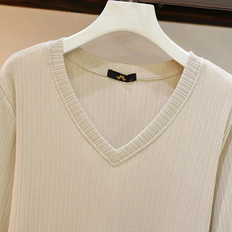 Plus Size Spring Autumn New V-Neck
