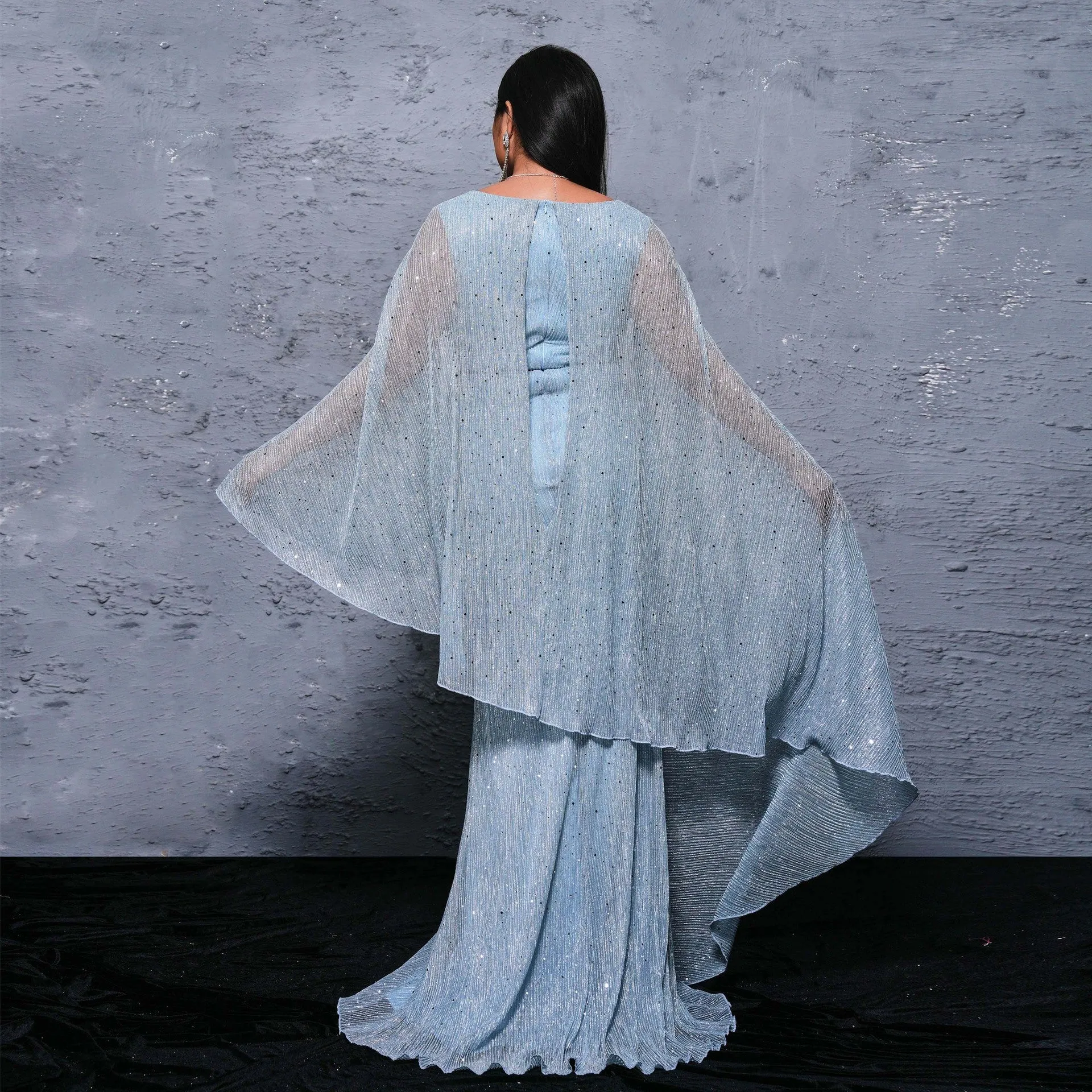 Plus Size Women Long Sleeve V Neck Cocktail Sequin Evening Dress