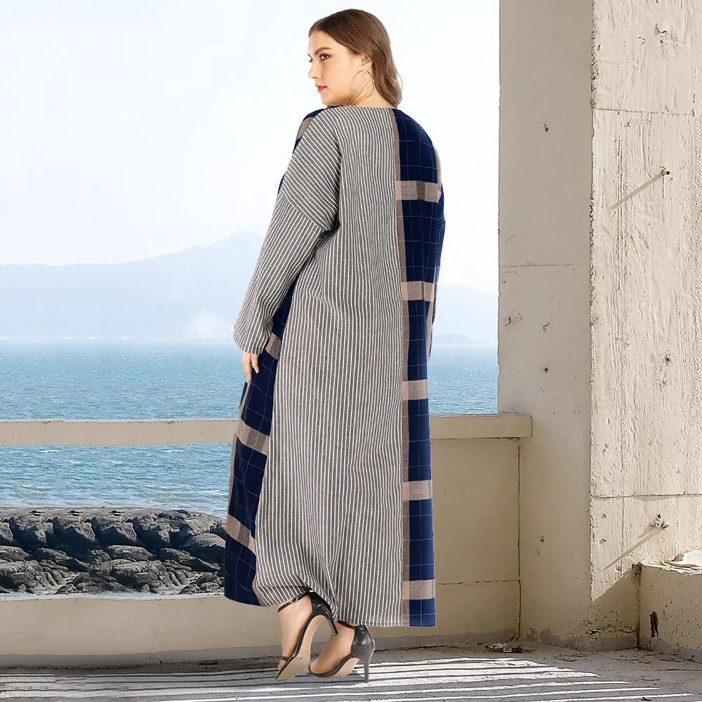 Plus Sizes Striped Causal Long Sleeves Fall Dresses