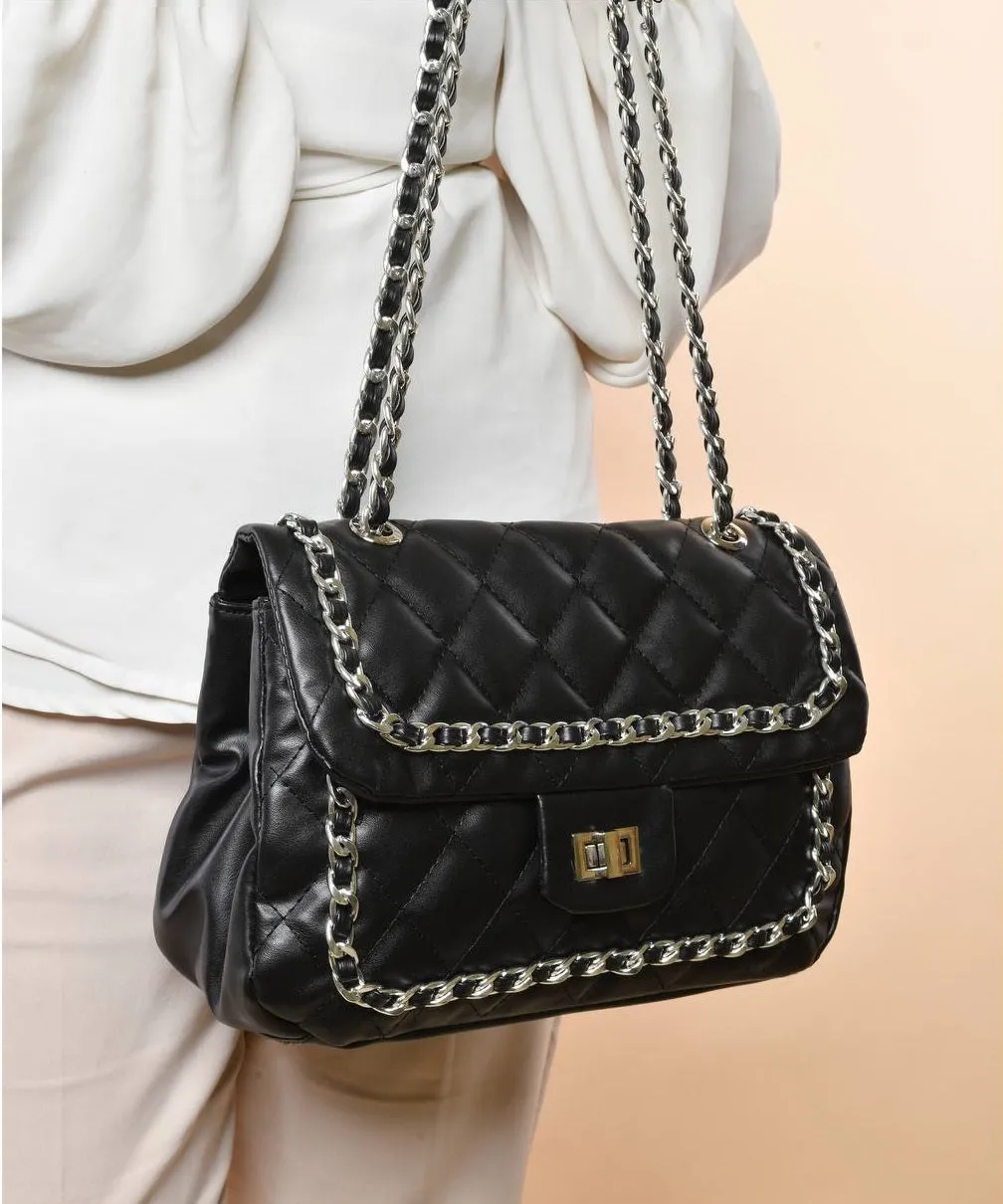 Quiled Touch Shoulder Bag - Black