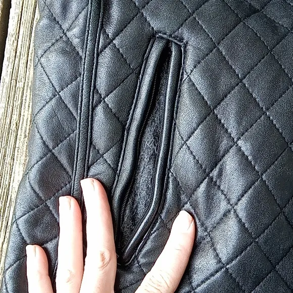 Quilted black real leather vest