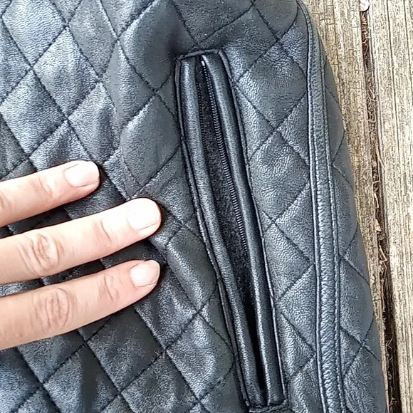 Quilted black real leather vest