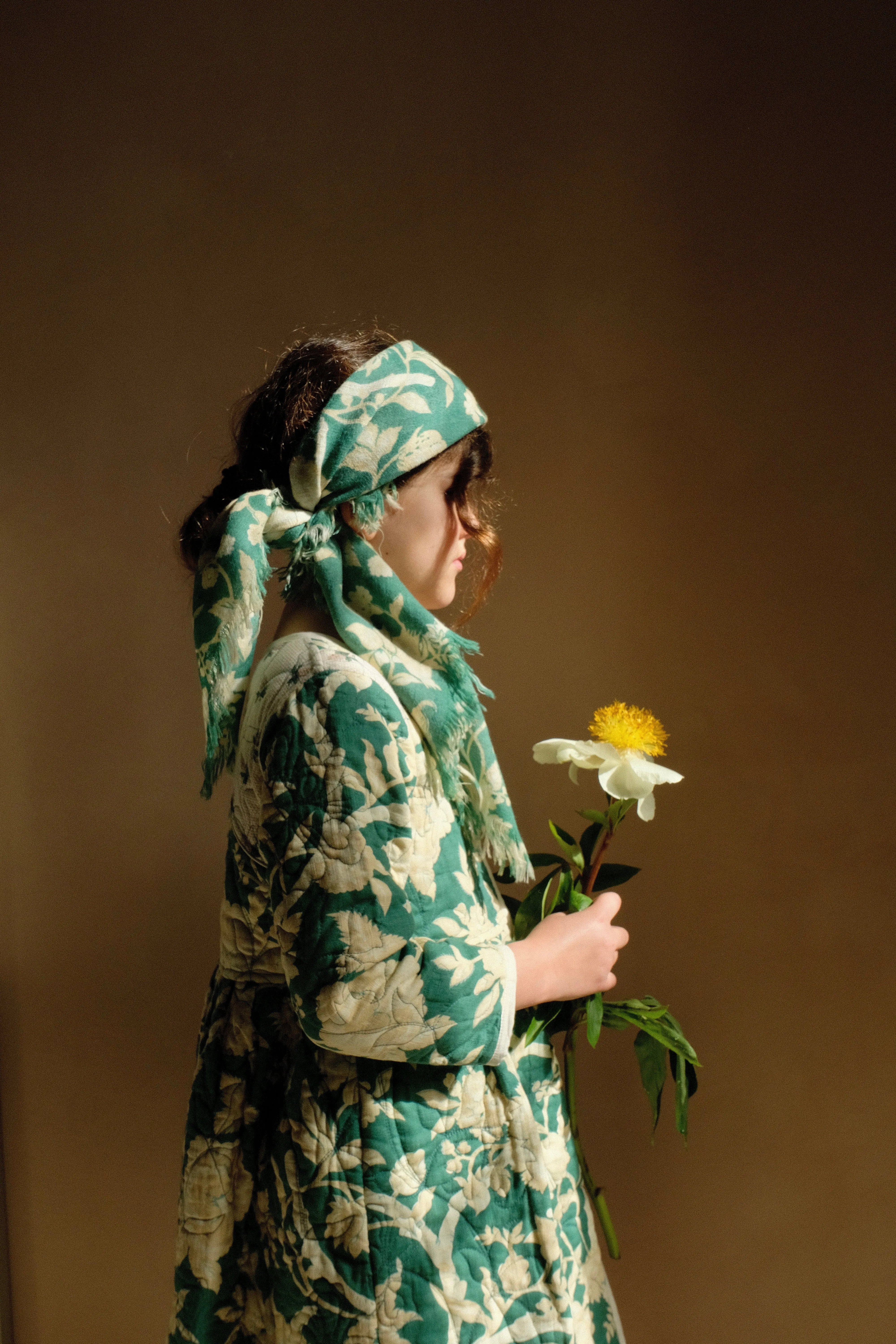 Quilted Dress coat green flower