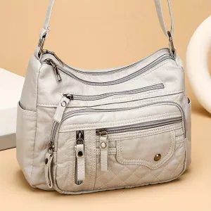 Quilted Nylon Crossbody Bag – Multi-Pocket Zipper Shoulder Handbag