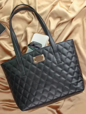 Quilted Pattern Shoulder Tote Bag - Black - FD ⚡