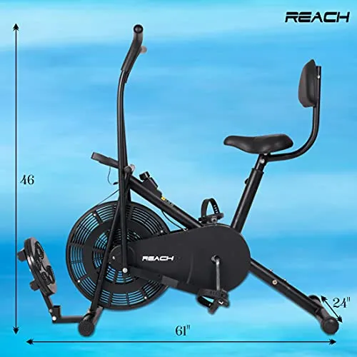 Reach AB-110 Air Bike Exercise Fitness Gym Cycle with Moving or Stationary Handle Adjustments for Home - 3 Options (Normal Seat | Back Support Seat |Twister) (Back Support Seat & Twister)
