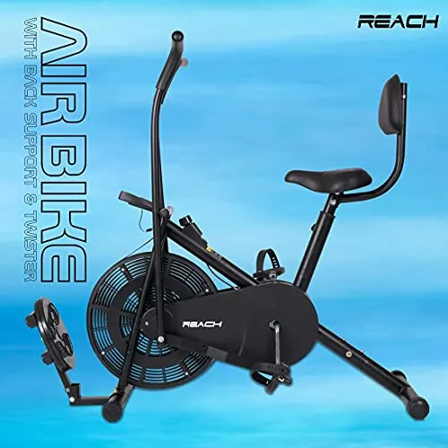 Reach AB-110 Air Bike Exercise Fitness Gym Cycle with Moving or Stationary Handle Adjustments for Home - 3 Options (Normal Seat | Back Support Seat |Twister) (Back Support Seat & Twister)
