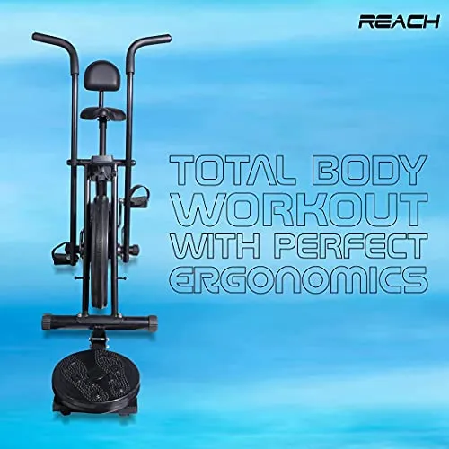 Reach AB-110 Air Bike Exercise Fitness Gym Cycle with Moving or Stationary Handle Adjustments for Home - 3 Options (Normal Seat | Back Support Seat |Twister) (Back Support Seat & Twister)