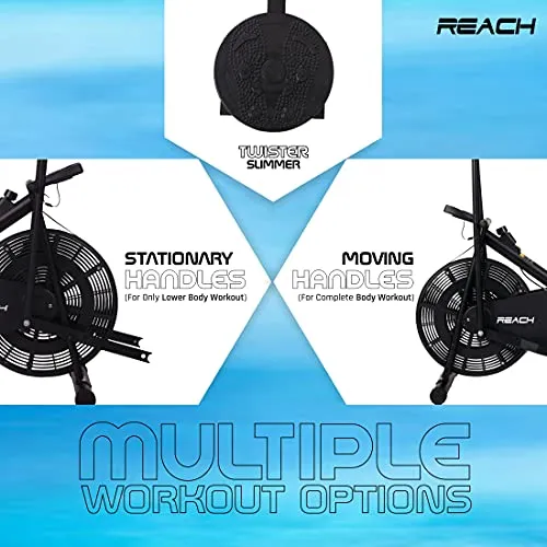Reach AB-110 Air Bike Exercise Fitness Gym Cycle with Moving or Stationary Handle Adjustments for Home - 3 Options (Normal Seat | Back Support Seat |Twister) (Back Support Seat & Twister)
