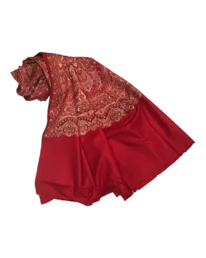 Red - Art Wool Handloom Woven Shawl - NTC2202 KY 1022