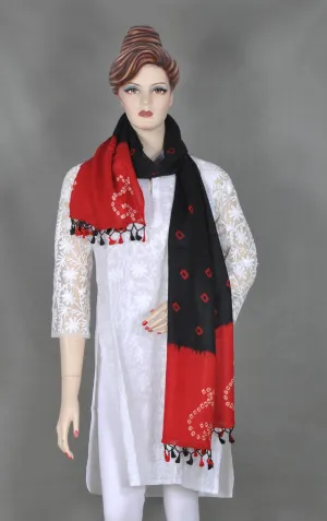 Red Black Bandhej Stole