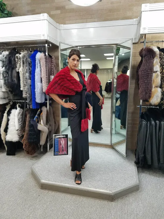 Red Knitted Rabbit Fur Shawl