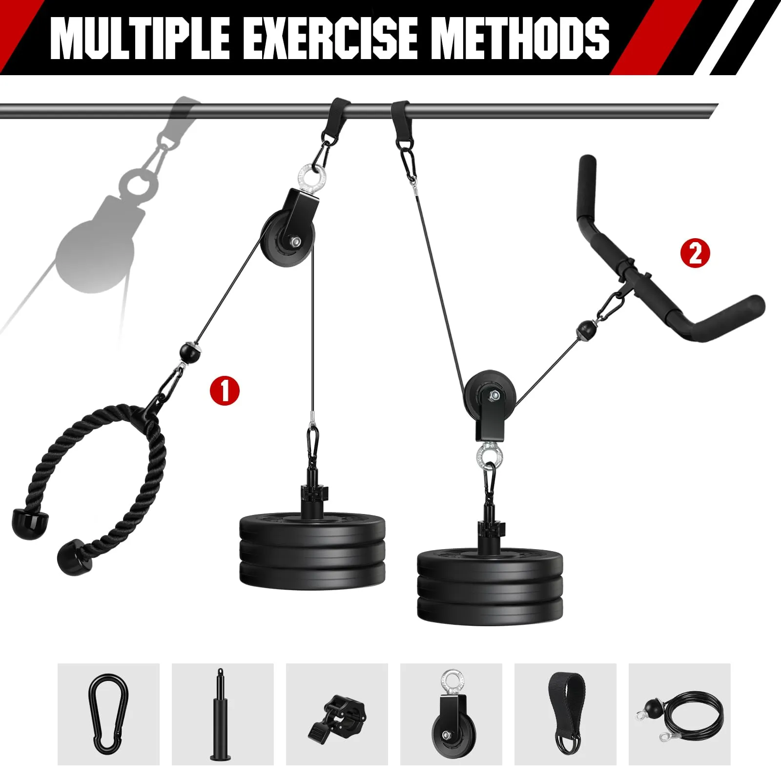 RENRANRING Fitness LAT and Lift Pulley System Gym - Upgraded LAT Pull Down Cable Machine Attachments, Loading Pin, Handle and Tricep Rope, for Biceps Curl, Forearm, Triceps Exercise Gym Equipment
