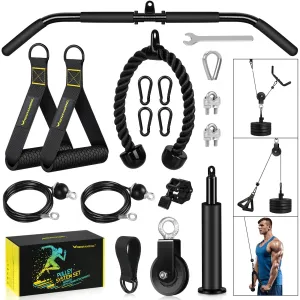RENRANRING Fitness LAT and Lift Pulley System Gym - Upgraded LAT Pull Down Cable Machine Attachments, Loading Pin, Handle and Tricep Rope, for Biceps Curl, Forearm, Triceps Exercise Gym Equipment