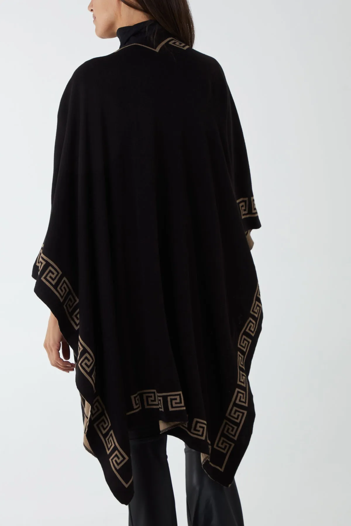 Reversible Geometric Trim Fine Knitted Cape