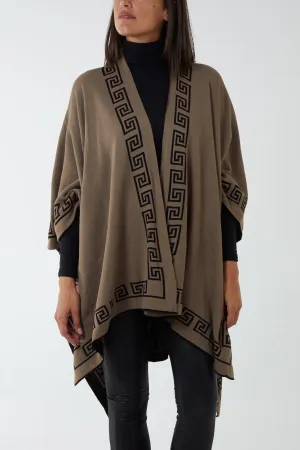 Reversible Geometric Trim Fine Knitted Cape