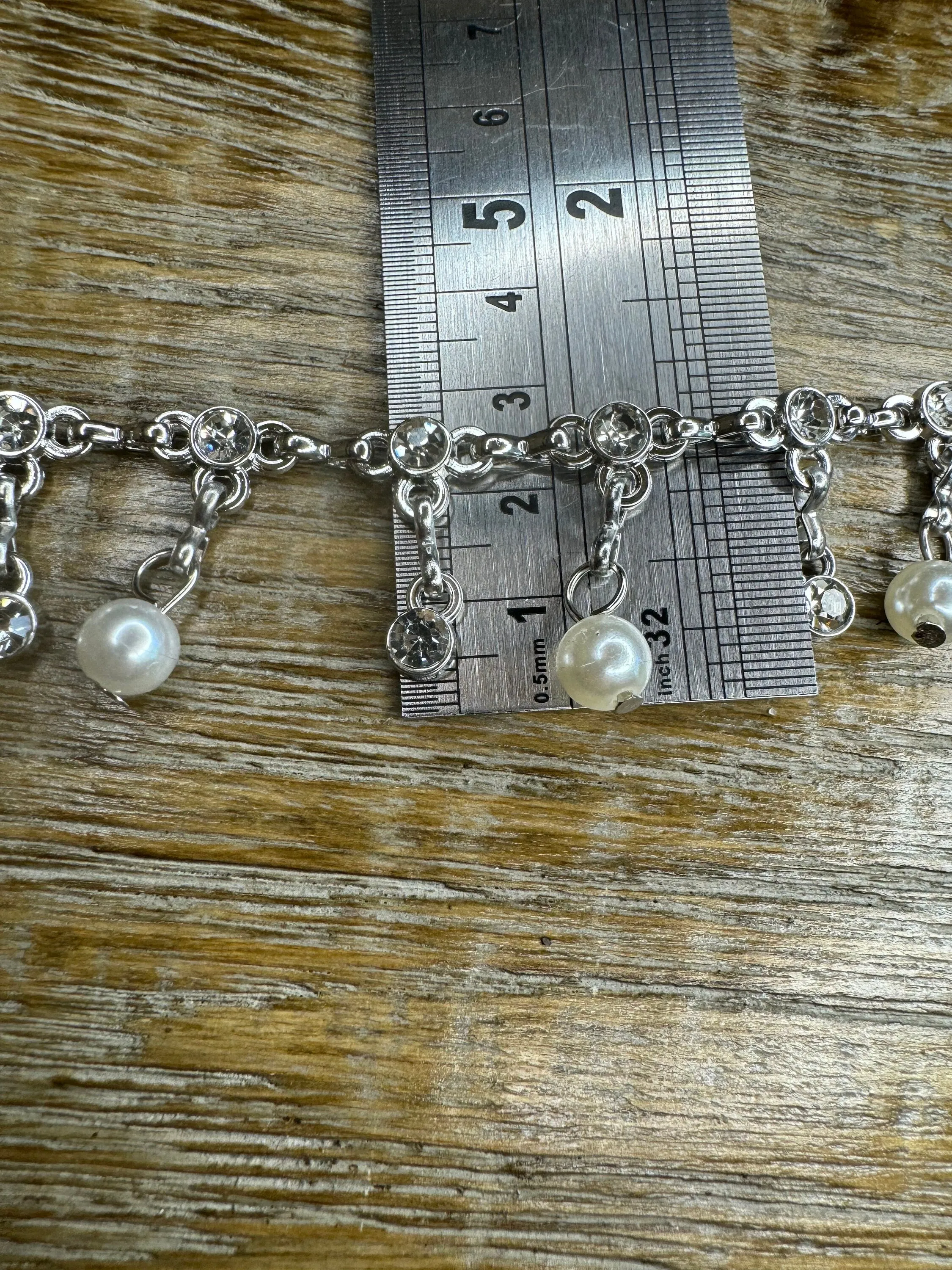 Rhinestone Pearl Chain Fringe Trimming, Silver Diamanté Chain, Bridal, Clothing, Crafts, Handbag, Bags