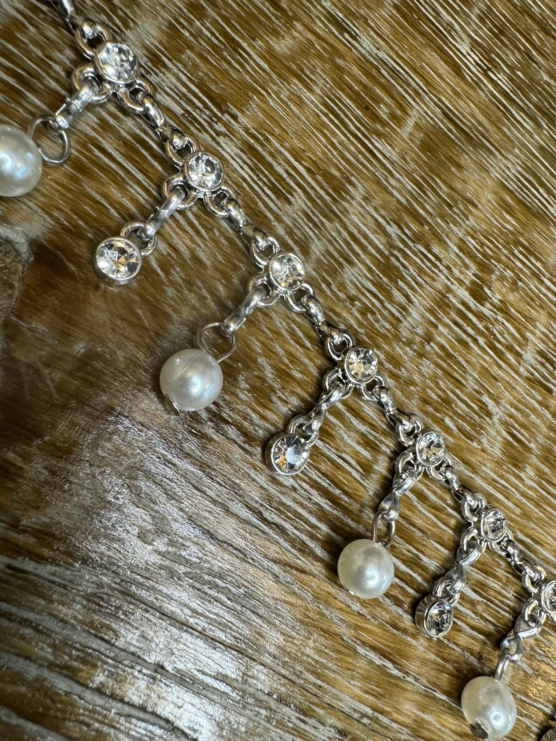 Rhinestone Pearl Chain Fringe Trimming, Silver Diamanté Chain, Bridal, Clothing, Crafts, Handbag, Bags