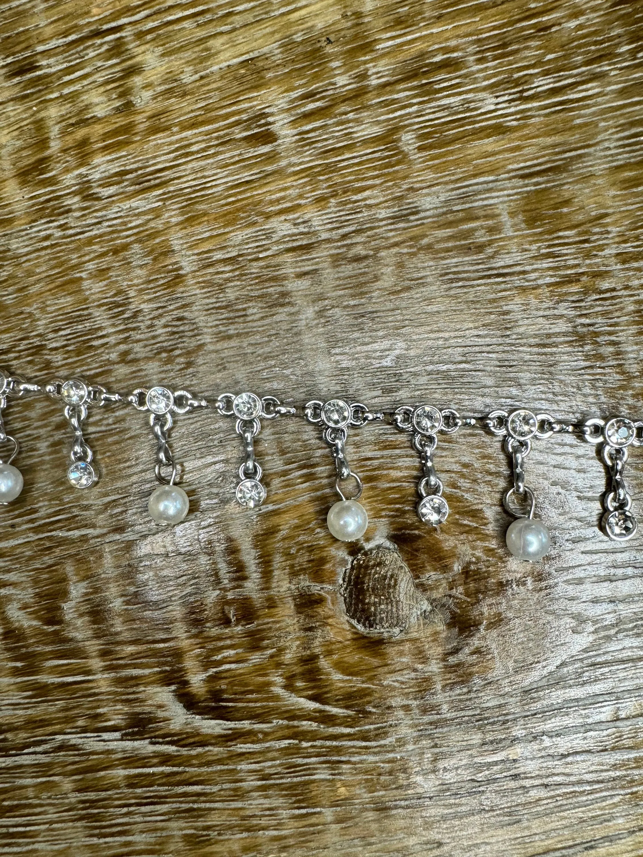 Rhinestone Pearl Chain Fringe Trimming, Silver Diamanté Chain, Bridal, Clothing, Crafts, Handbag, Bags