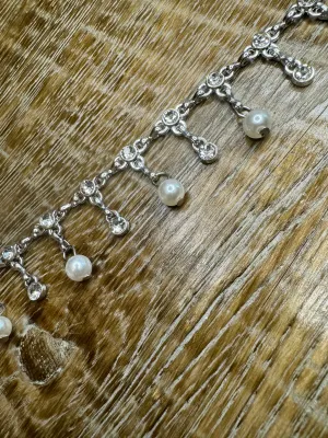 Rhinestone Pearl Chain Fringe Trimming, Silver Diamanté Chain, Bridal, Clothing, Crafts, Handbag, Bags