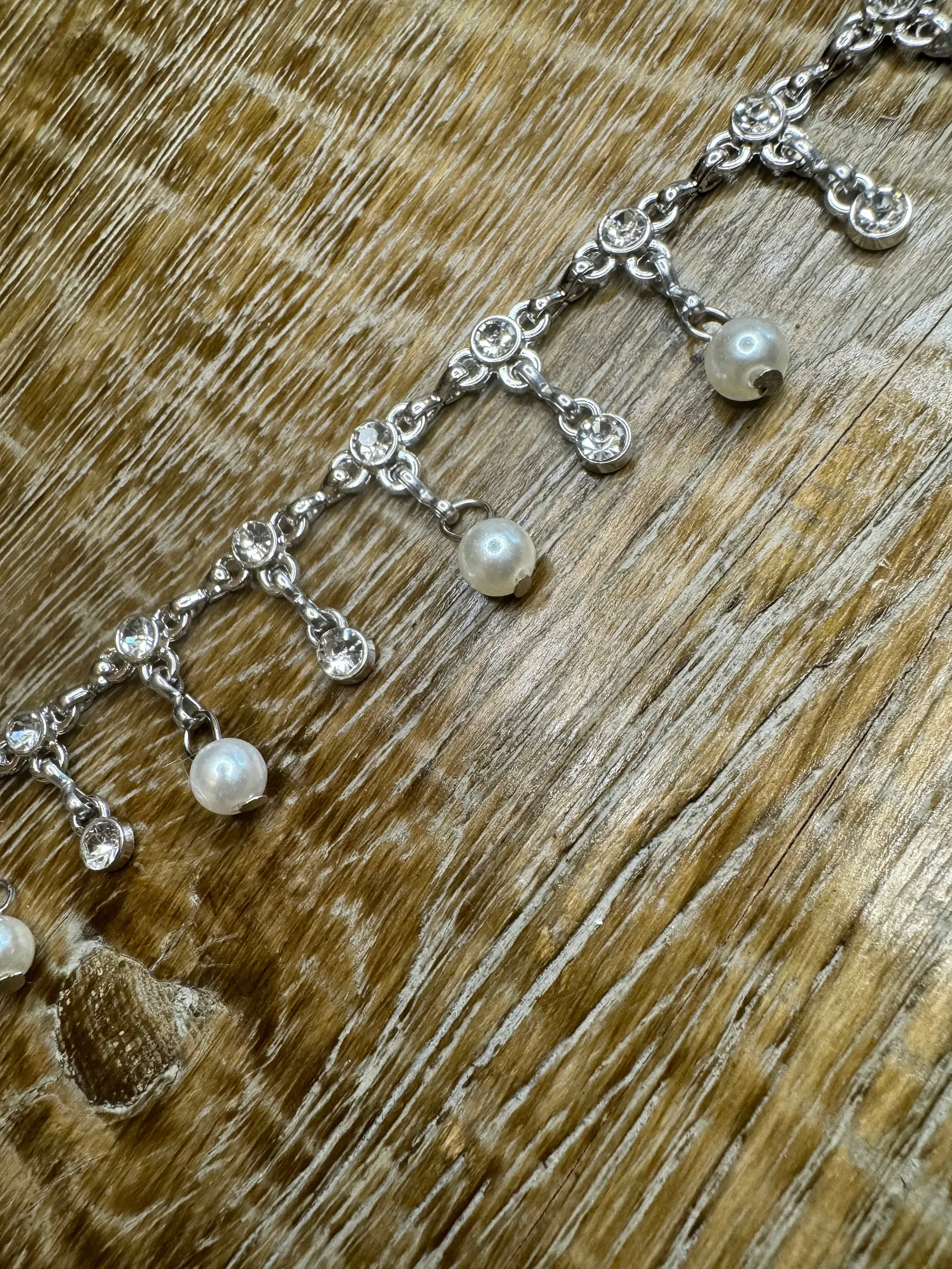 Rhinestone Pearl Chain Fringe Trimming, Silver Diamanté Chain, Bridal, Clothing, Crafts, Handbag, Bags