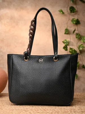 Rocia By Regal Black Women Textured Chain Handle Bag
