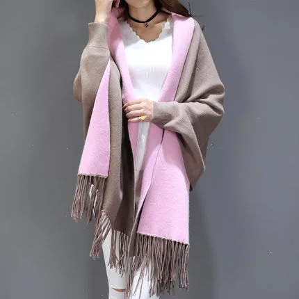 SC2 2017 Oversize Double Side Scarf Winter Faux Cashmere Poncho Women Solid Designer Female Long Sleeves Wrap Vintage Shawl