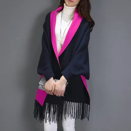SC2 2017 Oversize Double Side Scarf Winter Faux Cashmere Poncho Women Solid Designer Female Long Sleeves Wrap Vintage Shawl