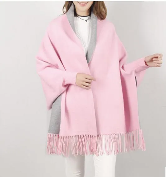 SC2 2017 Oversize Double Side Scarf Winter Faux Cashmere Poncho Women Solid Designer Female Long Sleeves Wrap Vintage Shawl