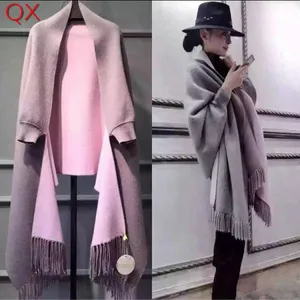 SC2 2017 Oversize Double Side Scarf Winter Faux Cashmere Poncho Women Solid Designer Female Long Sleeves Wrap Vintage Shawl