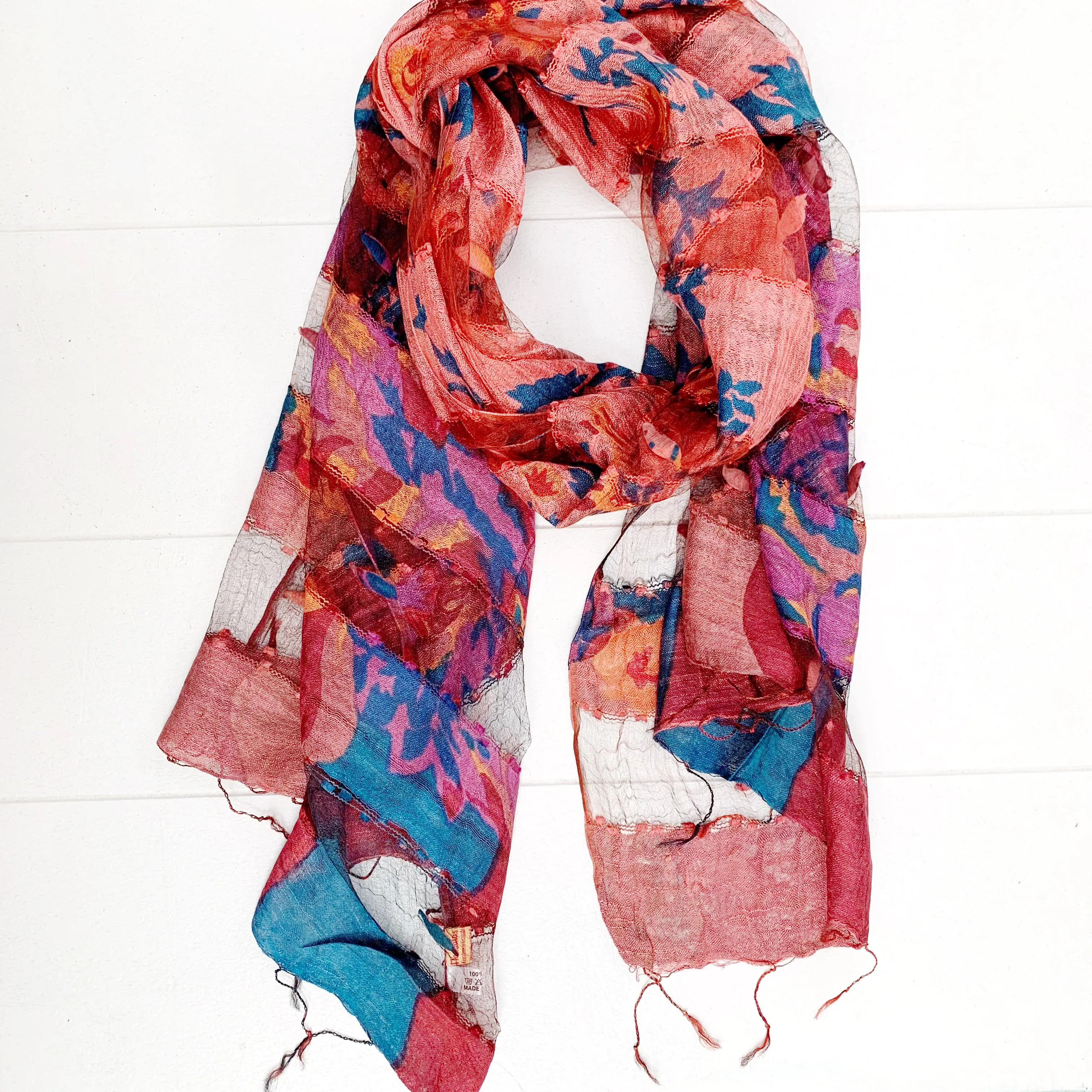 SILK FRINGED SCARF 60x180CM