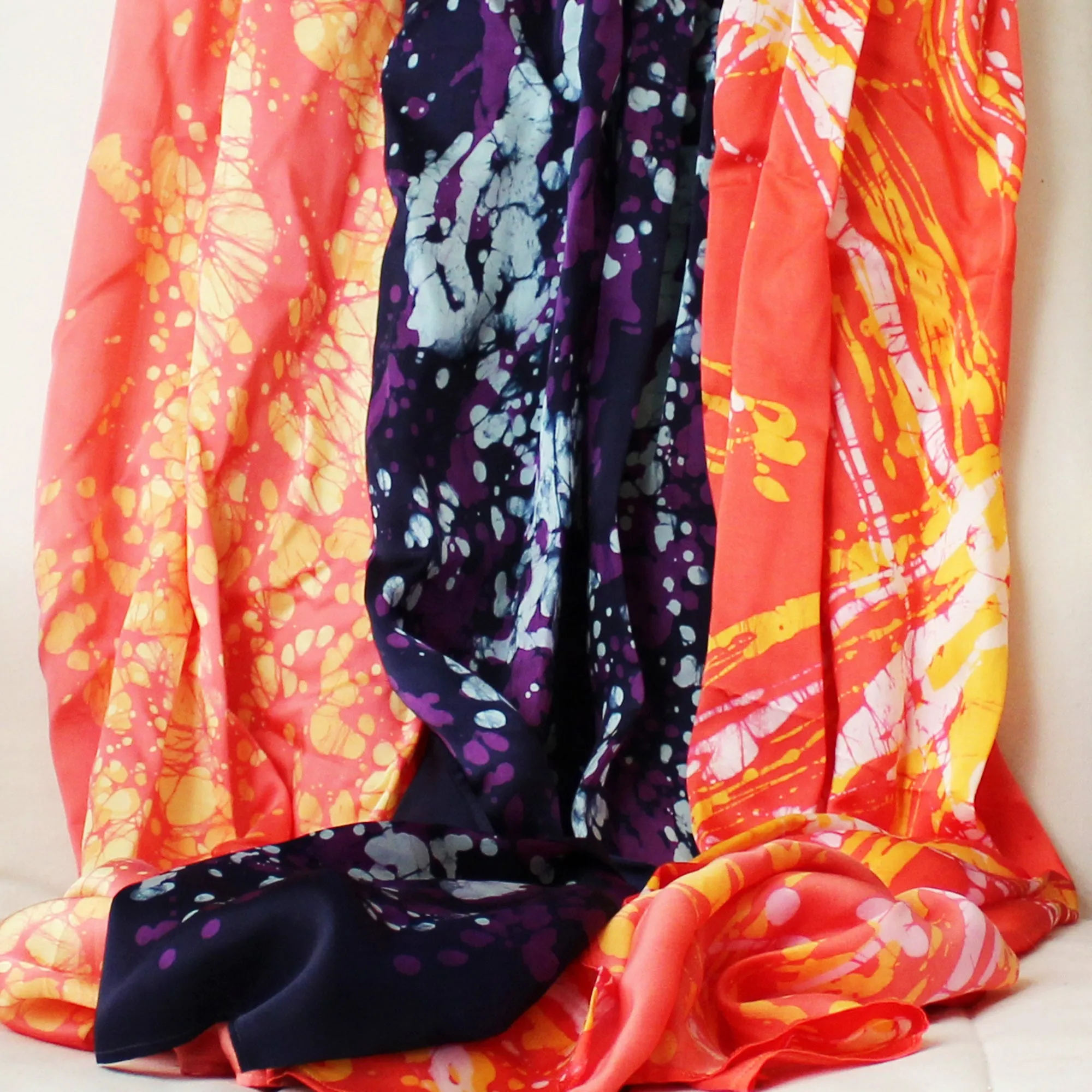 Silk Shawl - batik and tie dye; large