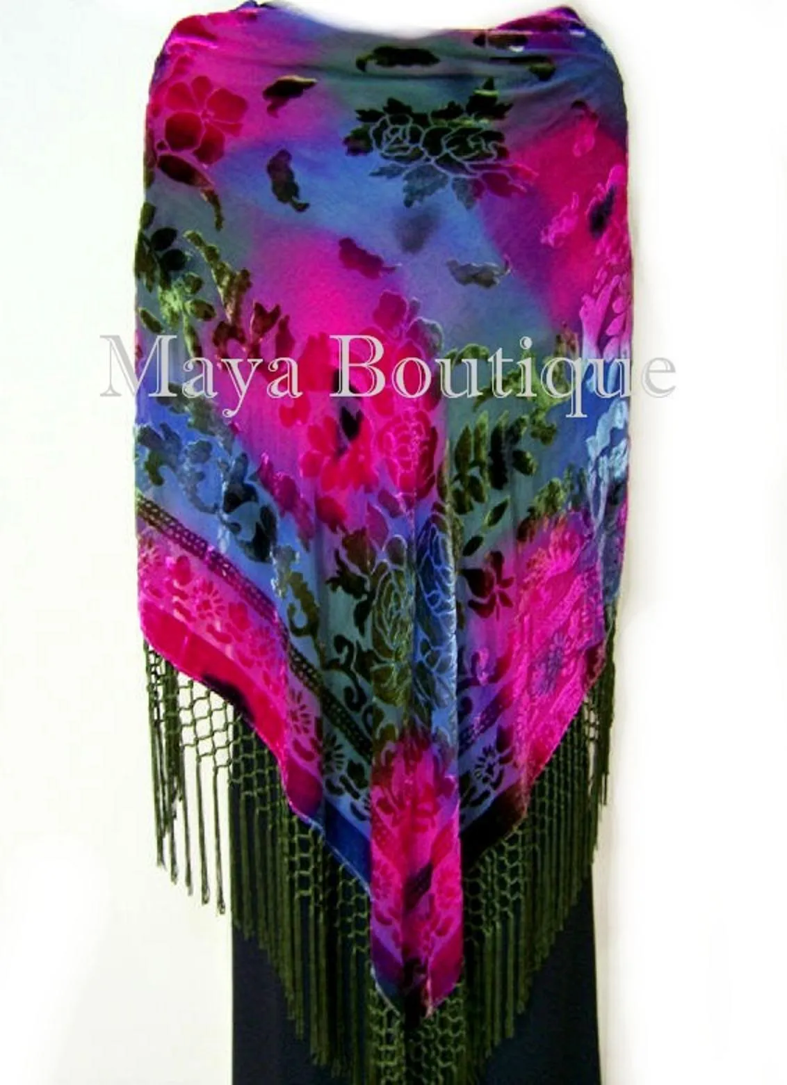 Silk Wrap Scarf Piano Shawl Burnout Velvet Tye Dye Pink Multi Maya Matazaro