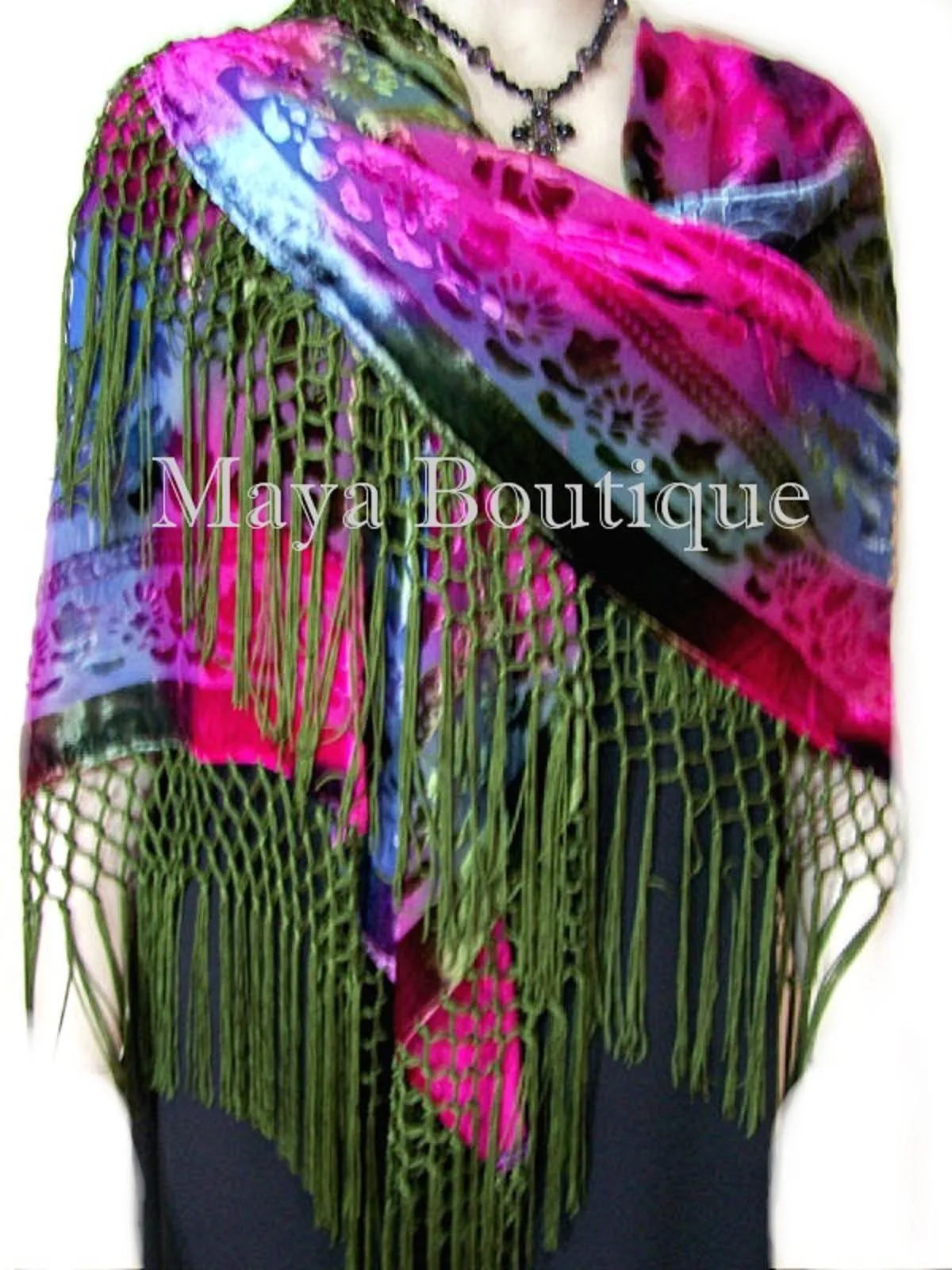 Silk Wrap Scarf Piano Shawl Burnout Velvet Tye Dye Pink Multi Maya Matazaro