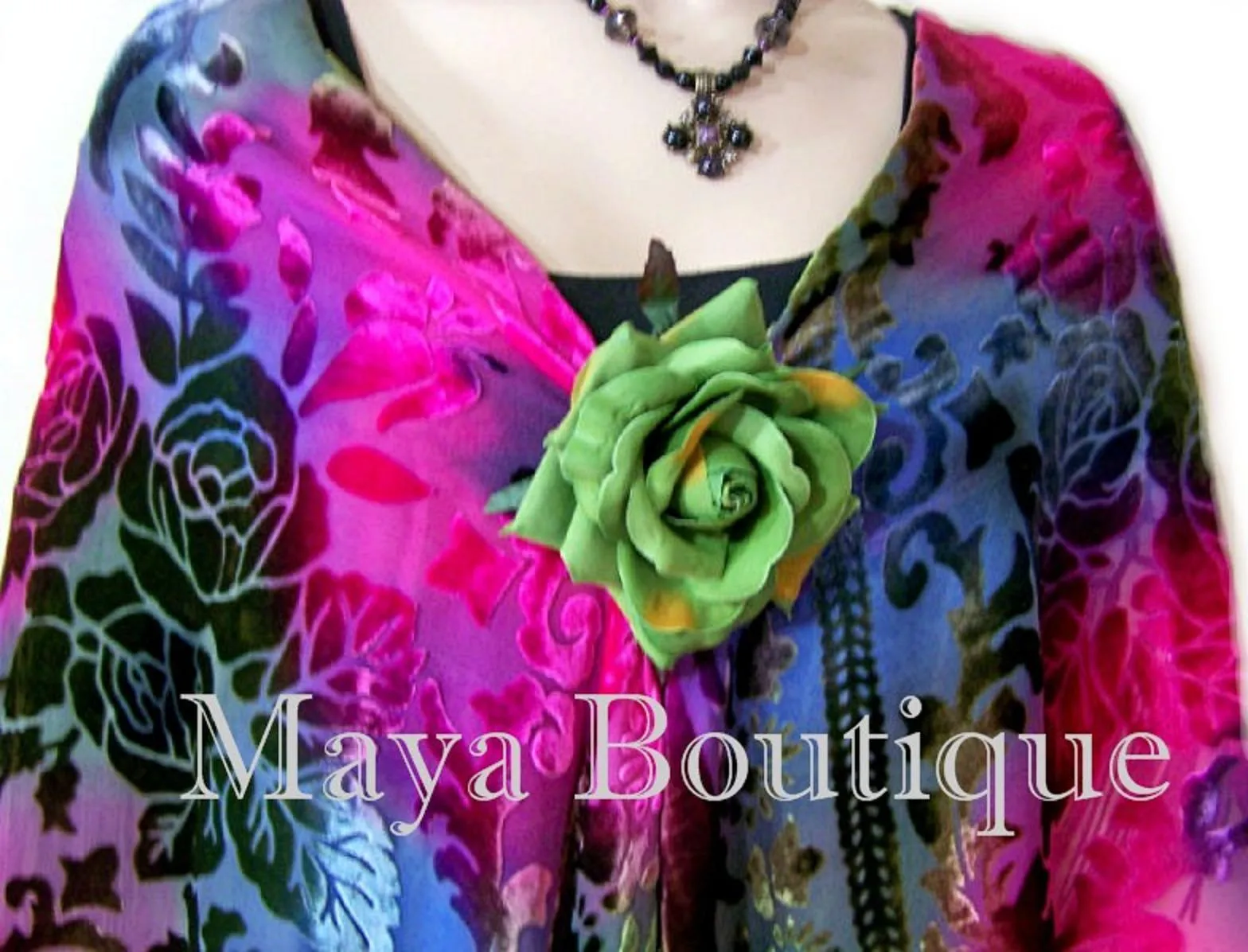 Silk Wrap Scarf Piano Shawl Burnout Velvet Tye Dye Pink Multi Maya Matazaro