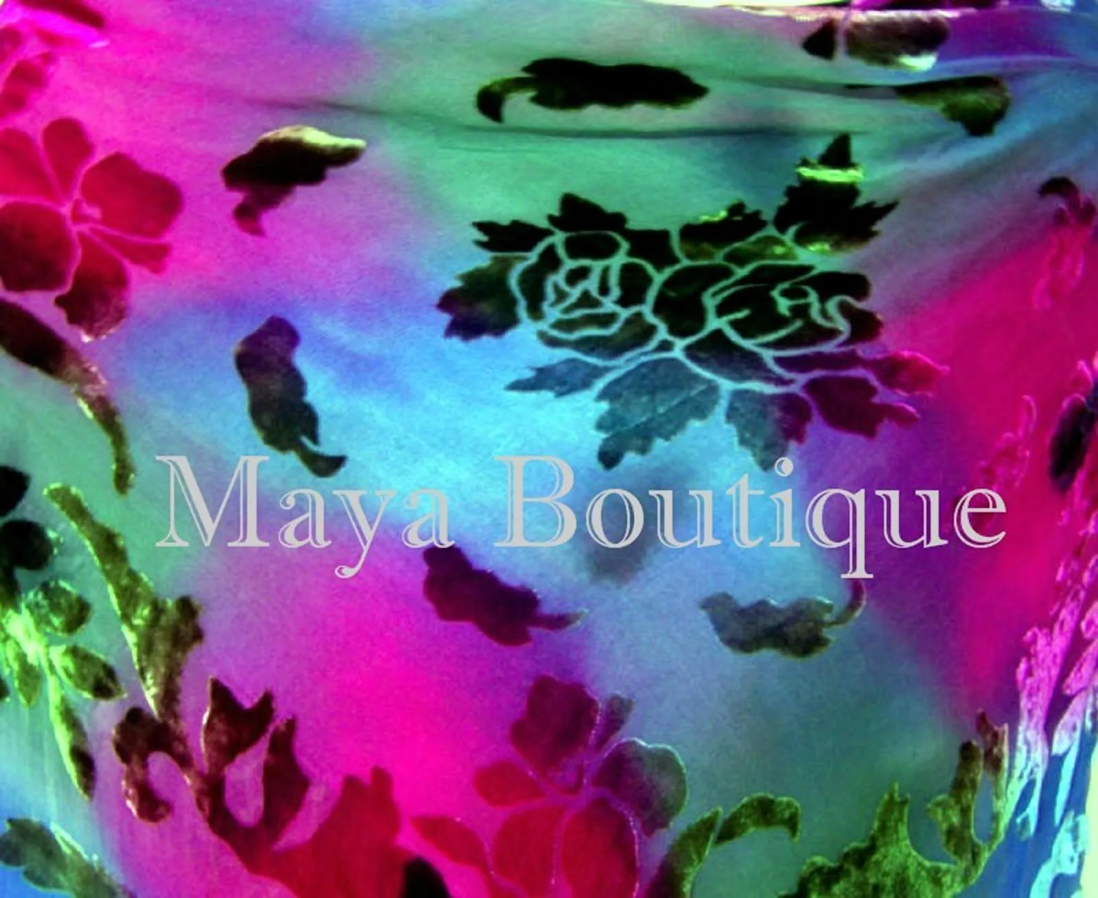 Silk Wrap Scarf Piano Shawl Burnout Velvet Tye Dye Pink Multi Maya Matazaro