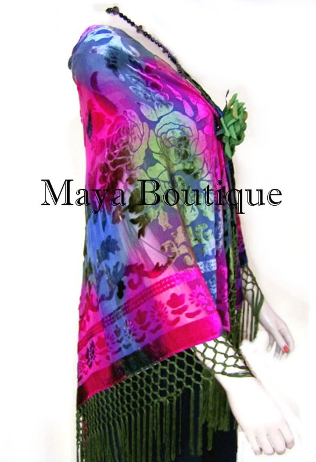 Silk Wrap Scarf Piano Shawl Burnout Velvet Tye Dye Pink Multi Maya Matazaro