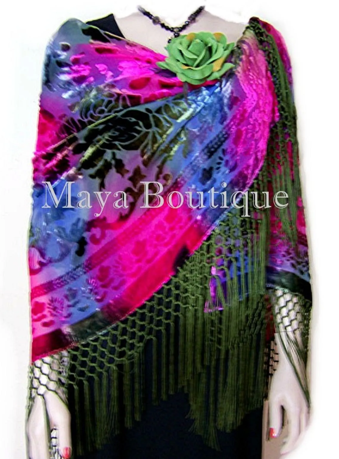 Silk Wrap Scarf Piano Shawl Burnout Velvet Tye Dye Pink Multi Maya Matazaro